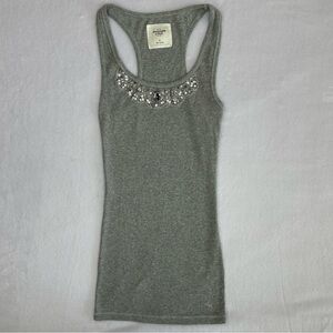 Y2K Abercrombie & Fitch Gray Embellished Women's Long Tank Top Cami, Size Small